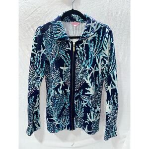 Lily Pulitzer Leona Zip up Jacket Coastal Print Size Small RARE DESIGN